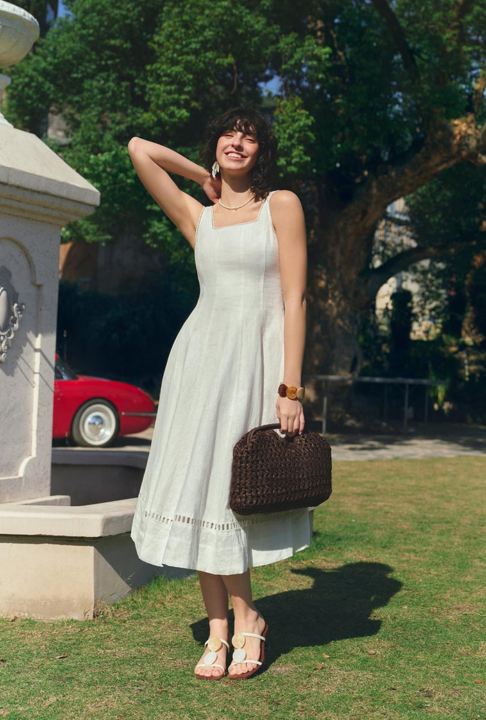 Petite Studio's Fenton Panel Linen Dress in Ivory 