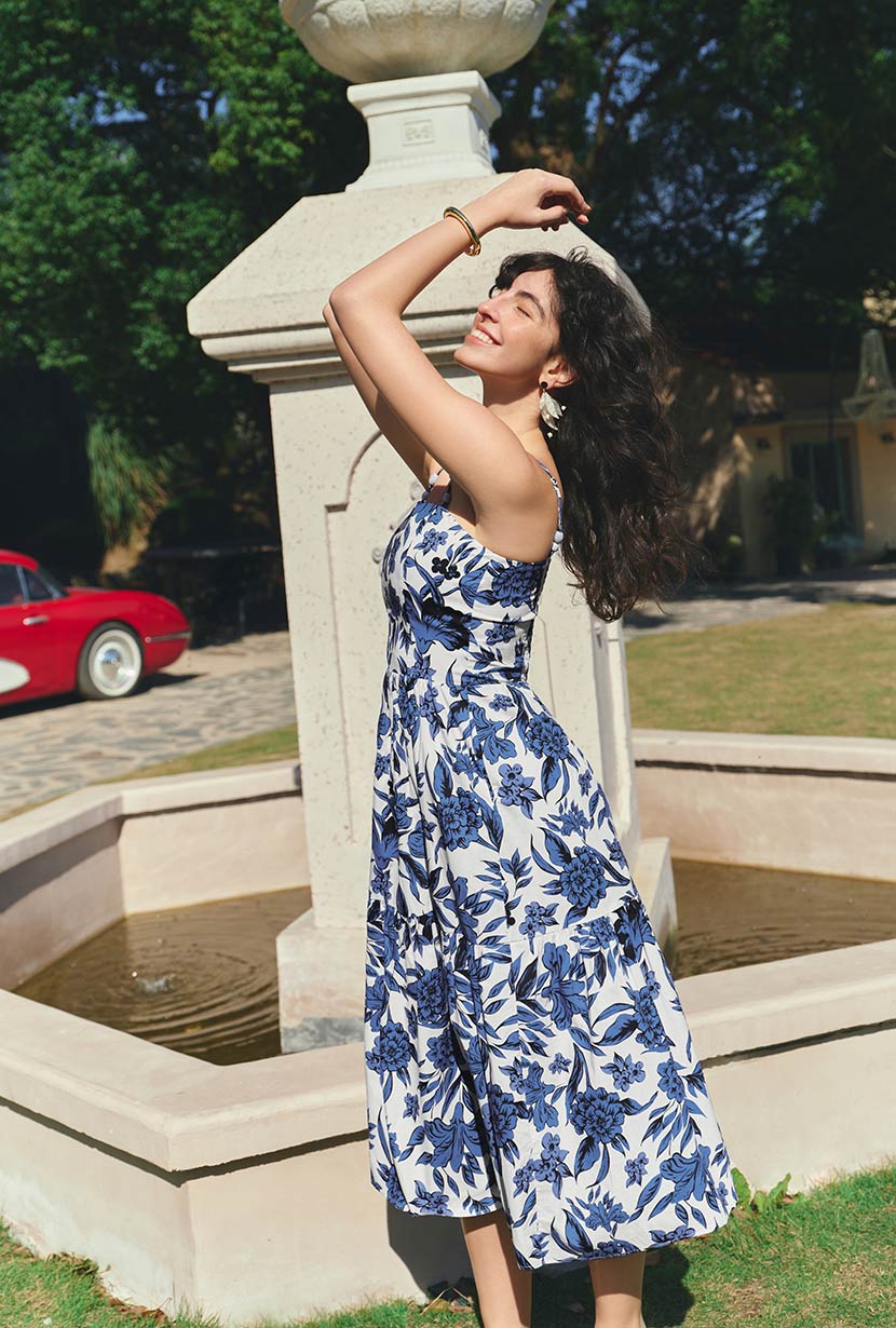 Petite Studio's Finch Cotton Dress in Blue Floral