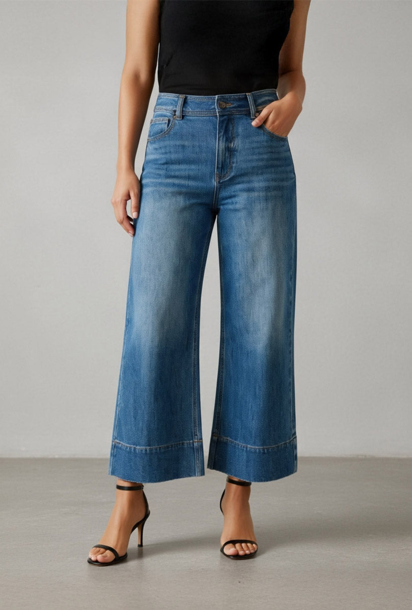 Petite Studio's Esme High-Rise Wide-Leg Cropped Jeans in Mist Blue
