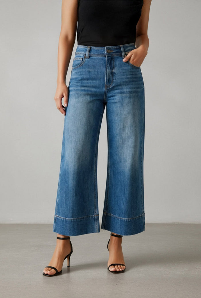 Petite Studio's Esme High-Rise Wide-Leg Cropped Jeans in Mist Blue