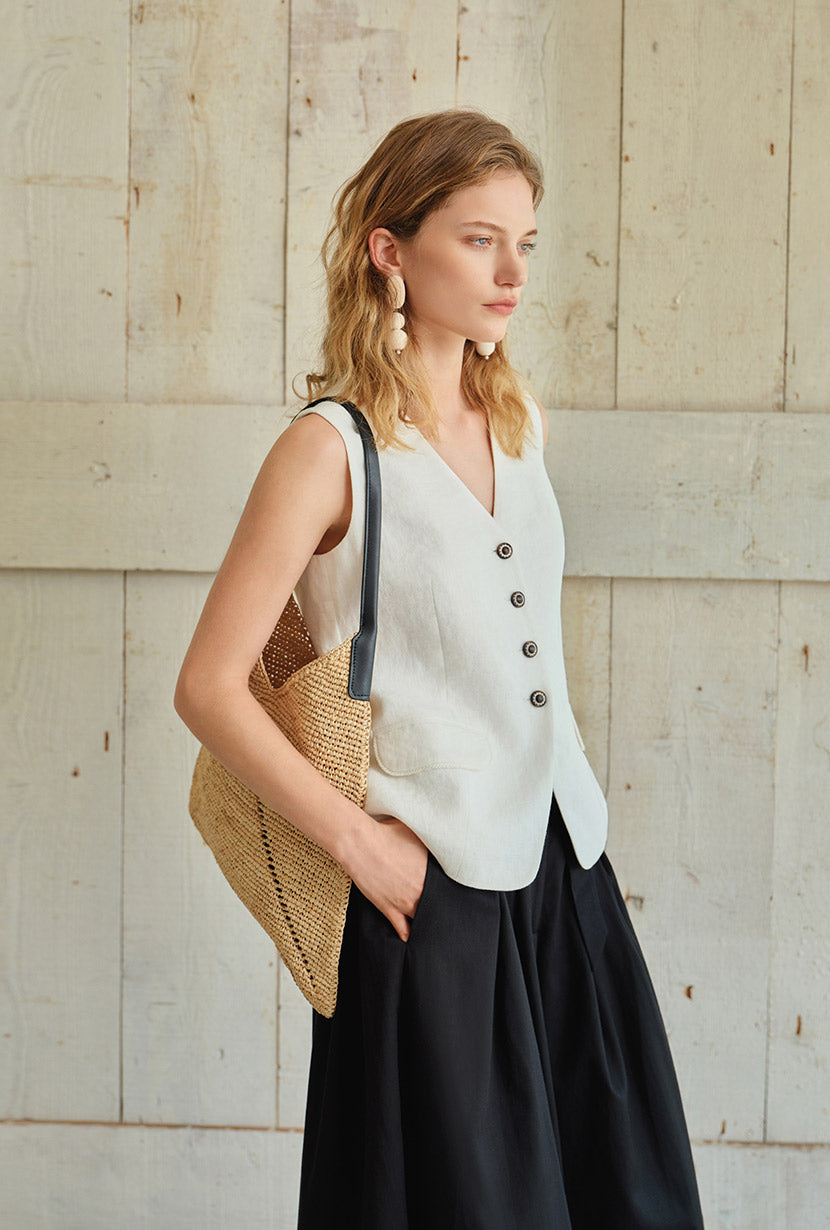 Petite Studio's Darien Linen Vest in Ivory 