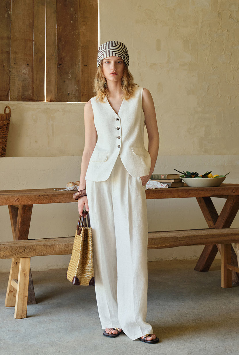 Petite Studio's Darien Linen Vest in Ivory 