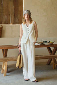 Petite Studio's Darien Linen Vest in Ivory 