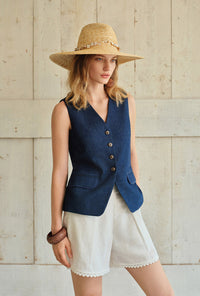 Petite Studio's Darien Cotton Vest in Indigo