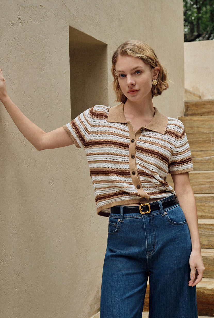 Petite Studio's Dotty Cotton Crochet Top Striped