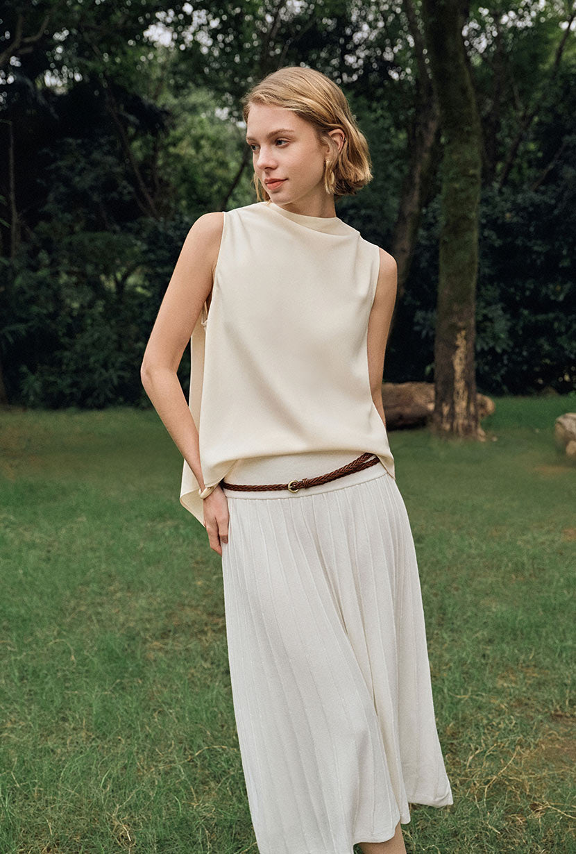 Petite Studio's Didi Cowl Neck Flared Top in Cream