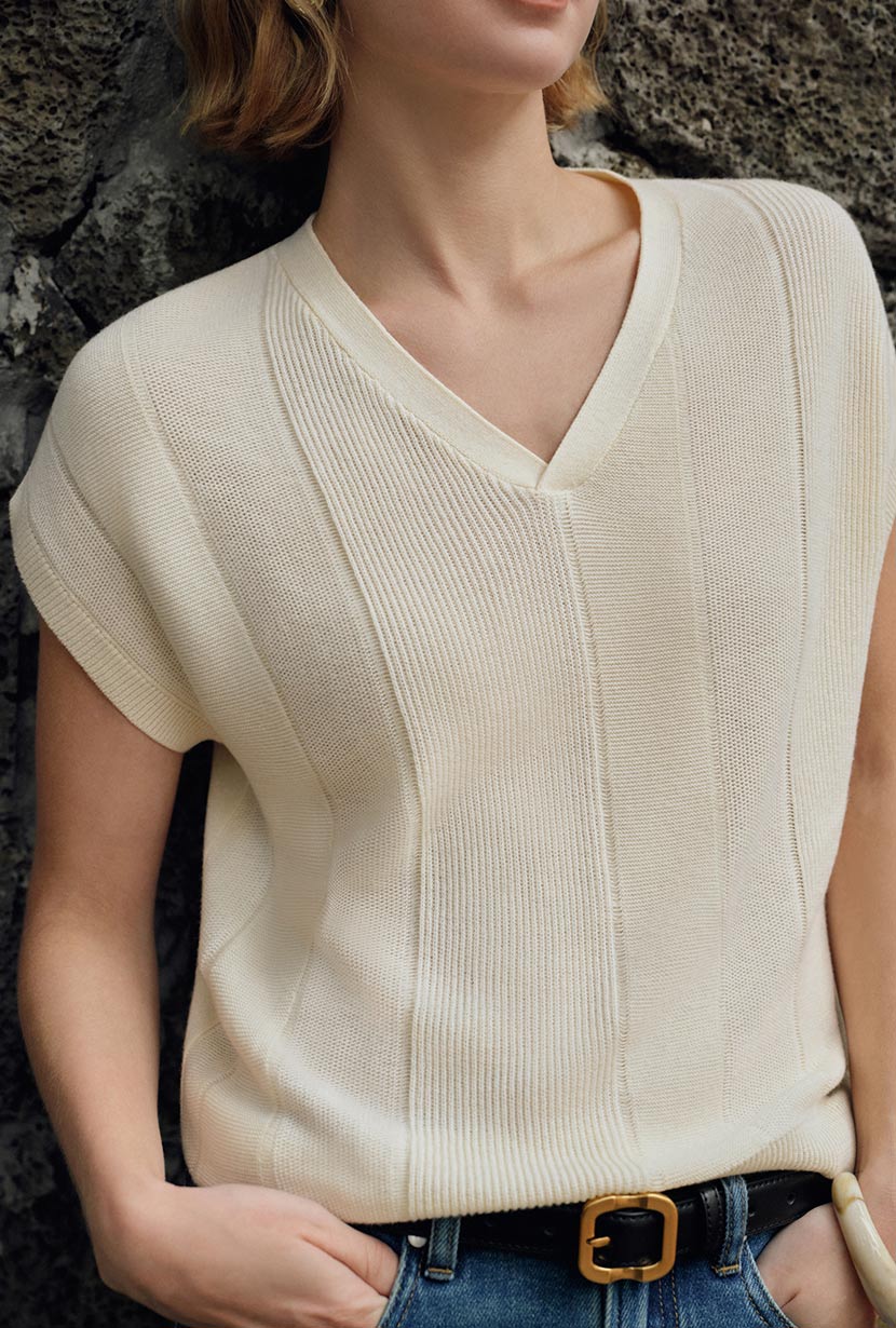 Petite Studio's Eugene Cotton Knit Top in Ivory 