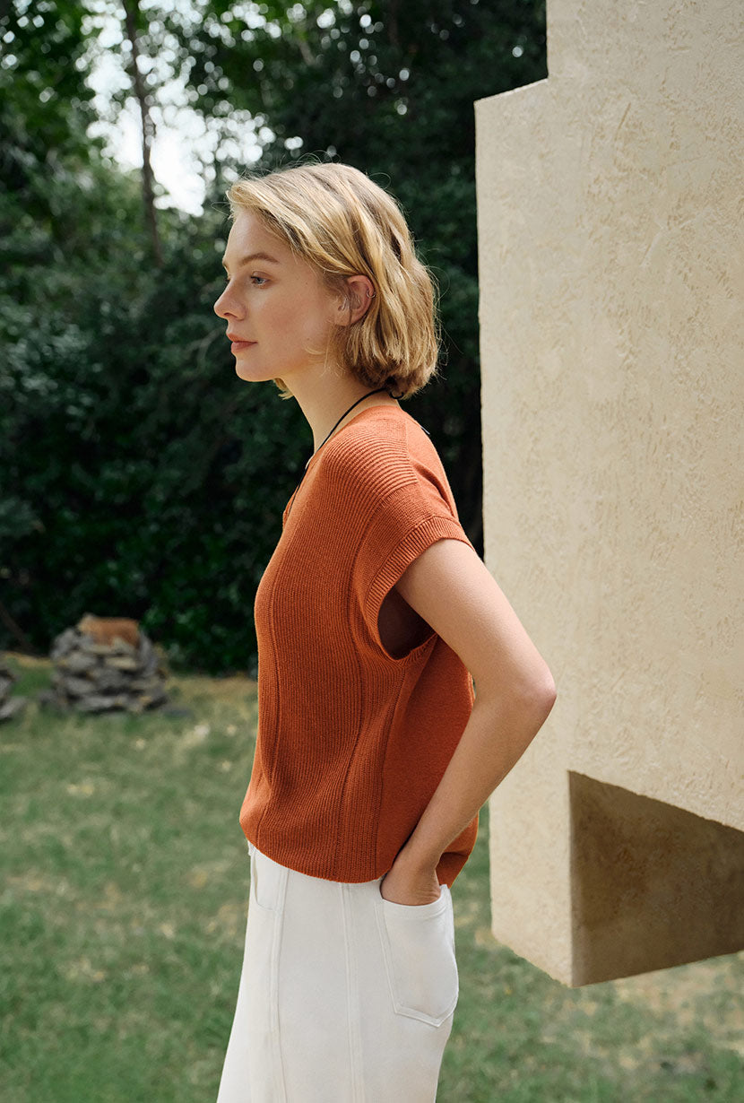 Petite Studio's Eugene Cotton Knit Top in Bronze