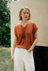 Petite Studio's Eugene Cotton Knit Top in Bronze
