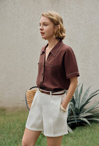 Petite Studio's Eris Linen Shirt in Chocolate