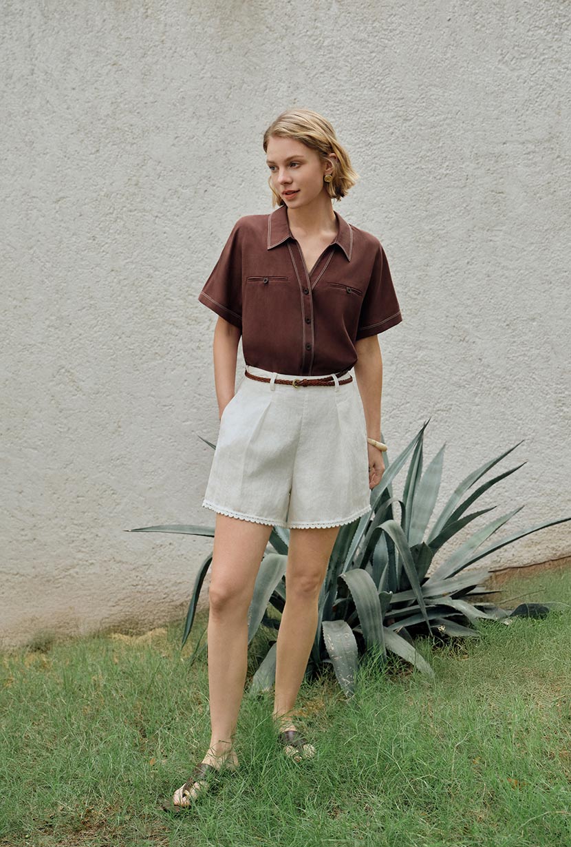 Petite Studio's Eris Linen Shirt in Chocolate