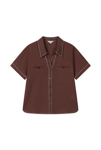 Petite Studio's Eris Linen Shirt in Chocolate