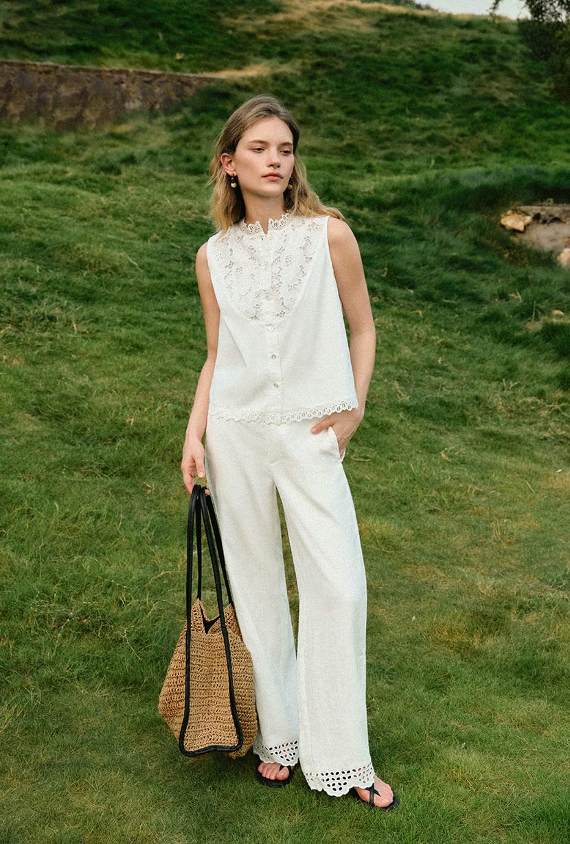Petite Studio's Coraline Cotton Lace Top in Ivory