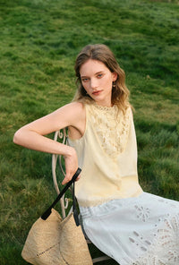 Petite Studio's Coraline Cotton Lace Top in Butter Yellow