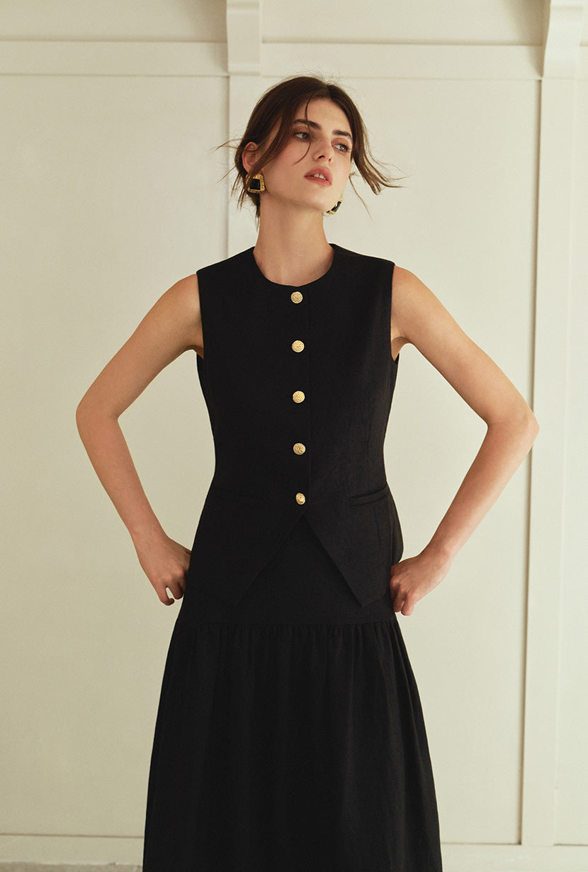 Petite Studio's Rozi Linen Vest in Black