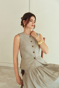 Petite Studio's Rozi Linen Vest in Sand