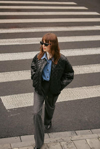 Petite Studio's Heath Oversized Leather Jacket in Black