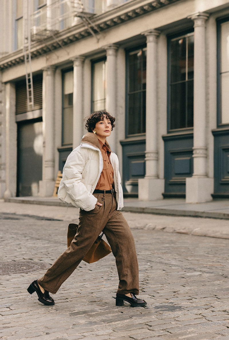 Petite Studio's Carter Corduroy Down Jacket in Ivory
