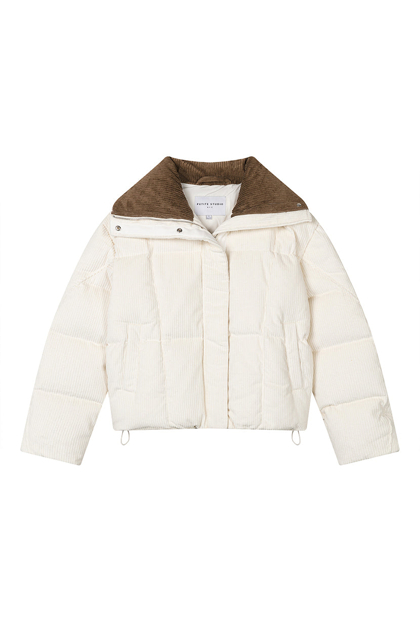 Petite Studio's Carter Corduroy Down Jacket in Ivory
