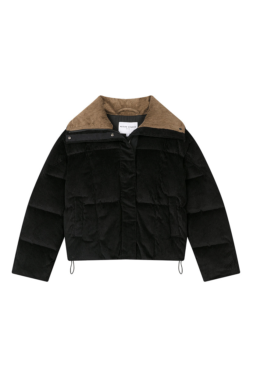 Petite Studio's Carter Corduroy Down Jacket in Black
