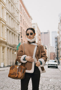 Petite Studio's Callen Suede and Fur Faux Shearling Coat in Tawny