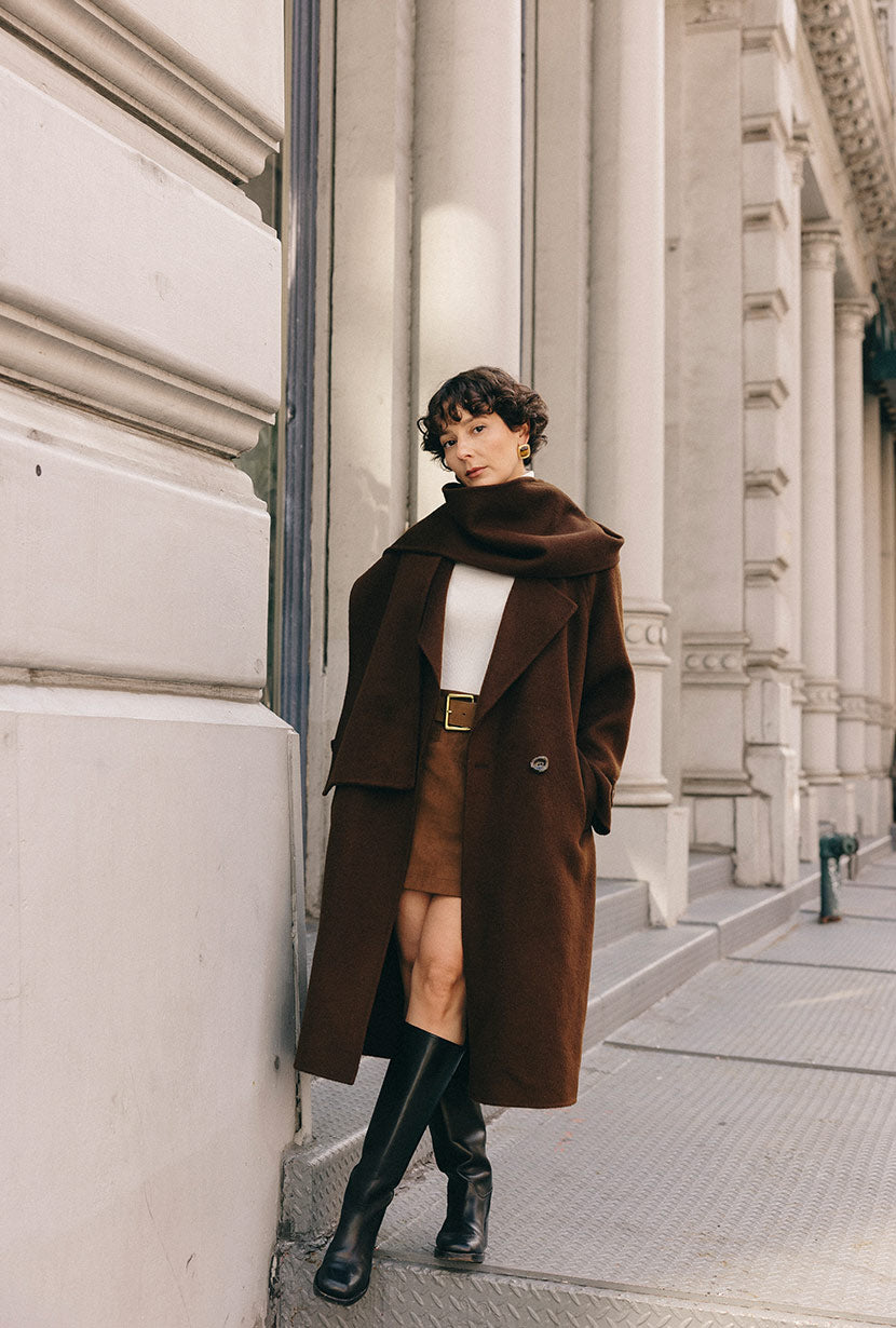 Petite Studio's Carina Wool Scarf Coat in Chocolate