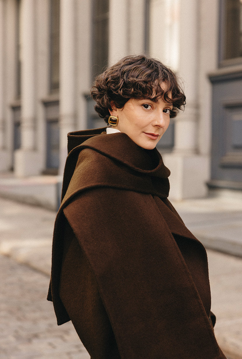Petite Studio's Carina Wool Scarf Coat in Chocolate