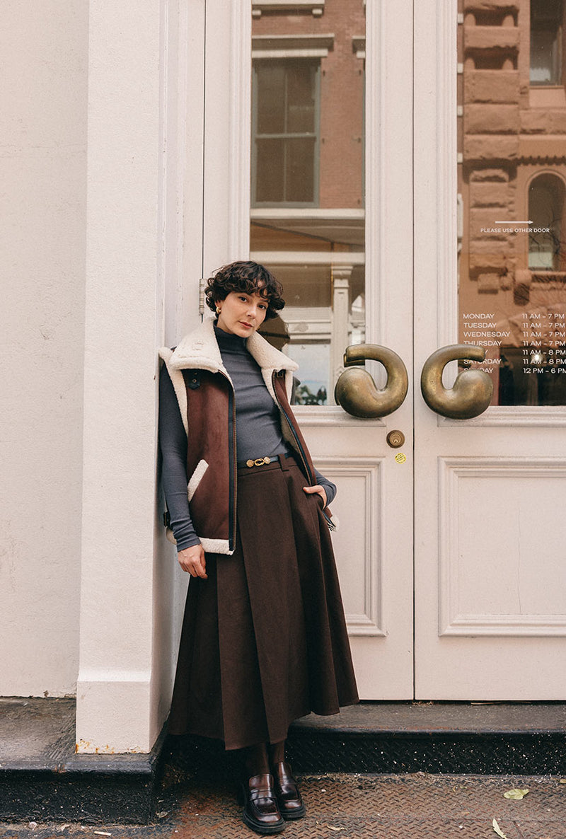 Petite Studio's Camilla Shearling Vest Jacket in Chocolate