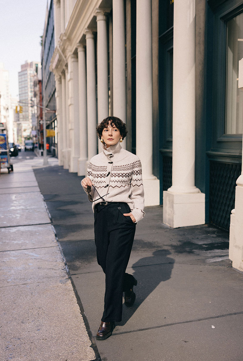 Petite Studio's Cohen Fair Isle Wool Cardigan in Beige 