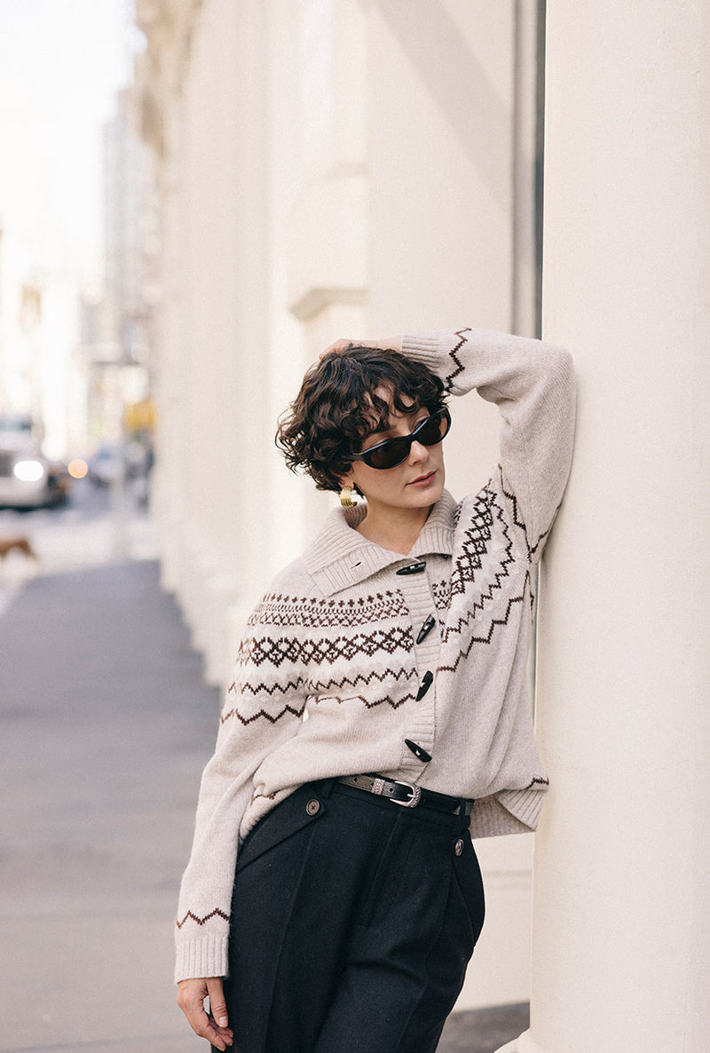 Petite Studio's Cohen Fair Isle Wool Cardigan in Beige 