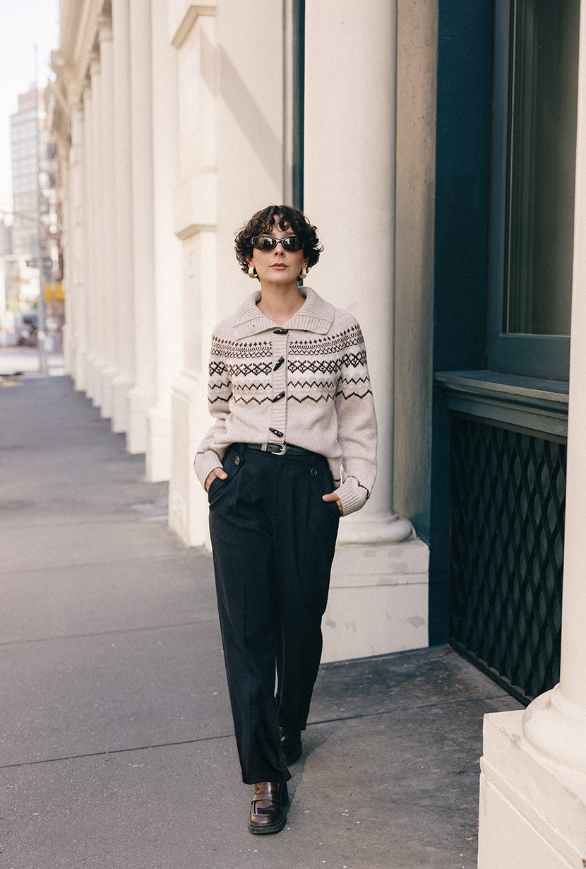 Petite Studio's Cohen Fair Isle Wool Cardigan in Beige 