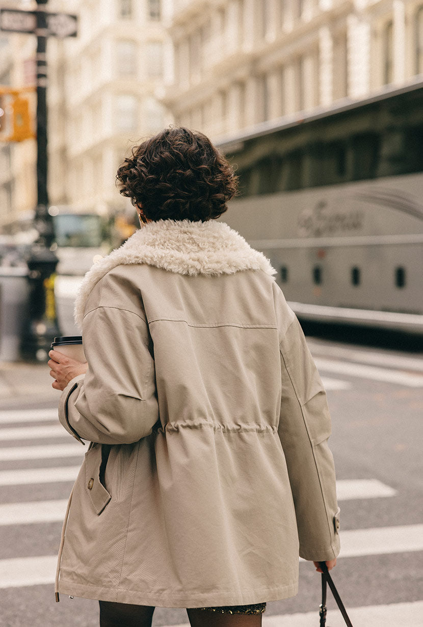 Petite Studio's Candice Faux Fur Parka Coat in Sand
