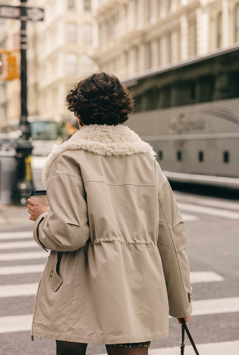 Petite Studio's Candice Faux Fur Parka Coat in Sand