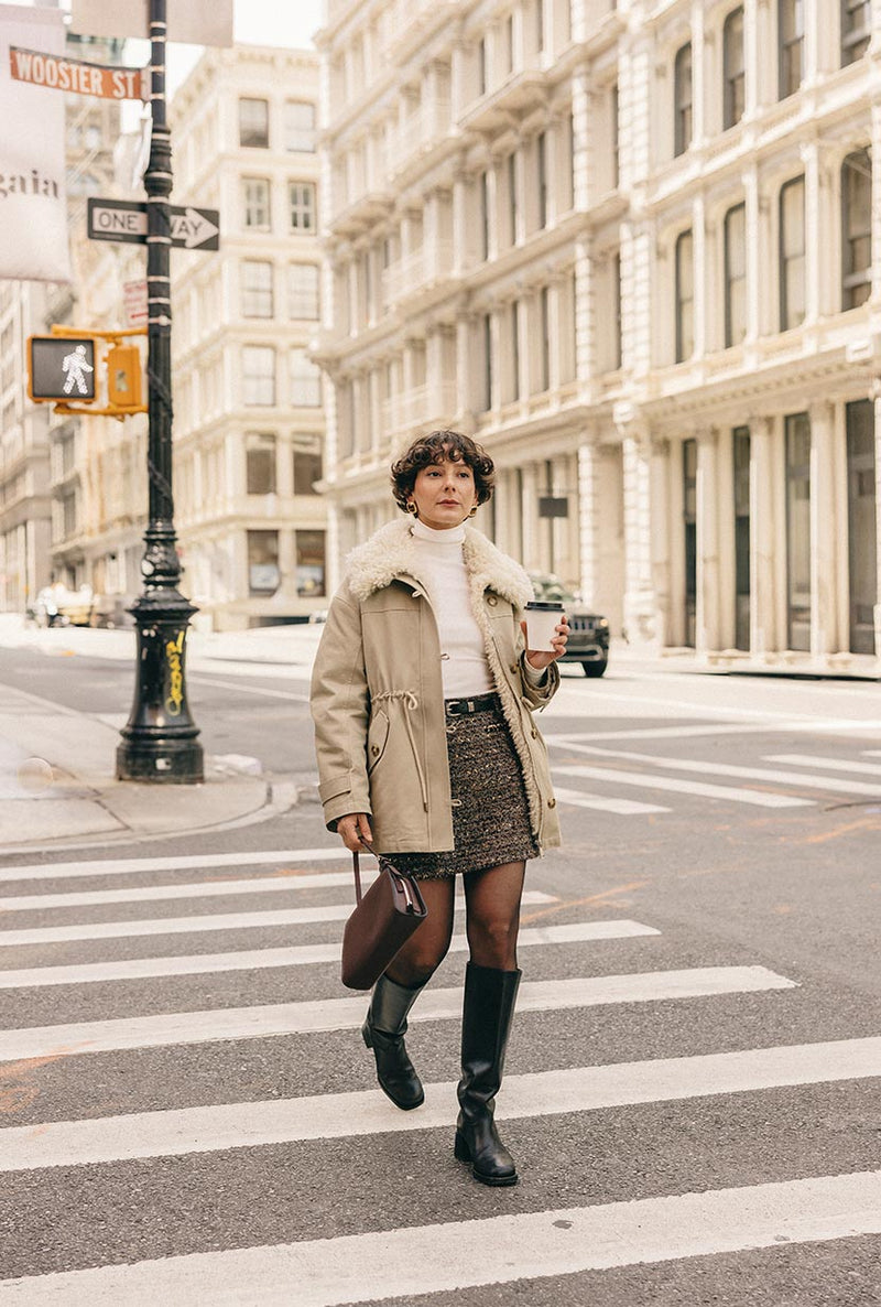 Petite Studio's Candice Faux Fur Parka Coat in Sand