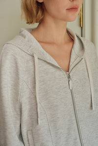 Petite Studio's Colby Cotton Zip-Up Hoodie in Heather White 
