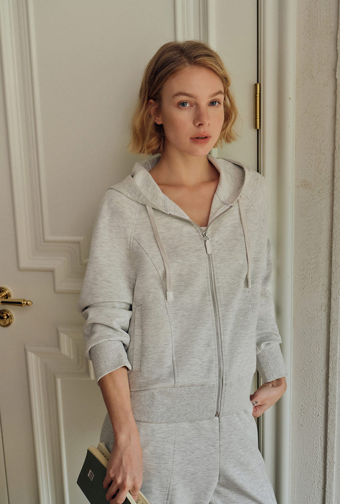 Petite Studio's Colby Cotton Zip-Up Hoodie in Heather White 
