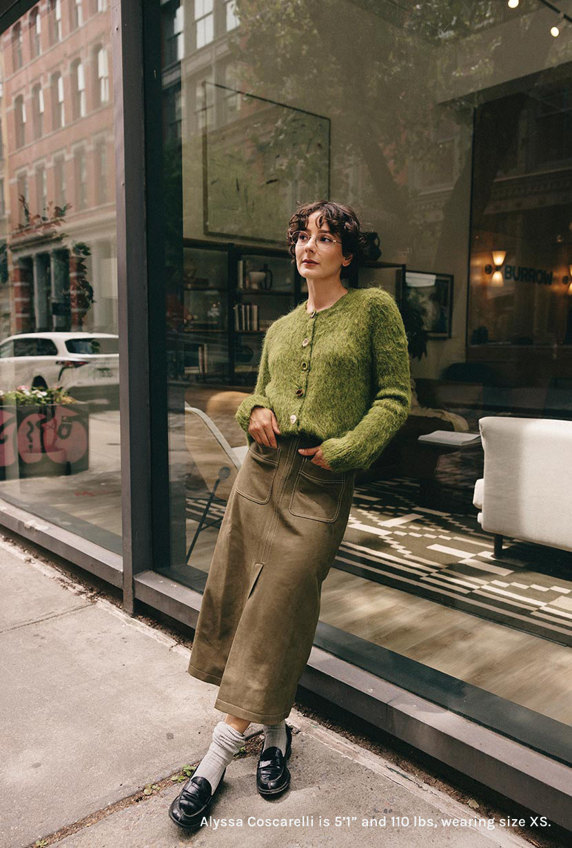 Petite Studio's Debbie Suede Pencil Skirt in Kahki Green