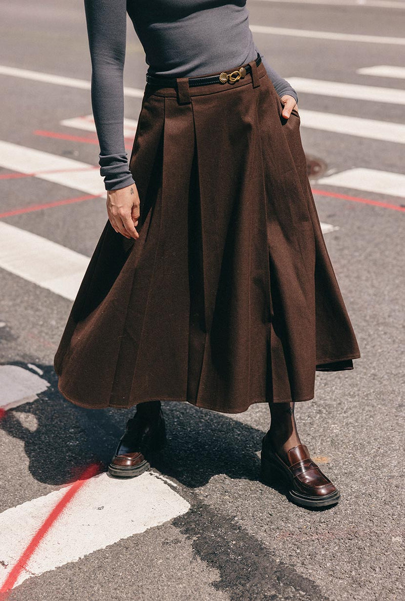 Petite Studio's Blake Wool Blend Skirt in Chocolate 