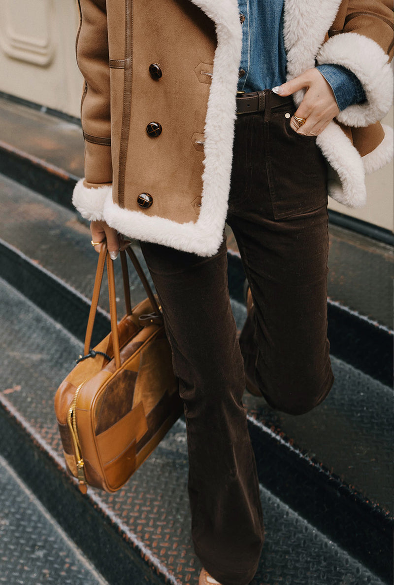 Petite Studio's Cody Curdoroy Flared Pants in Brown