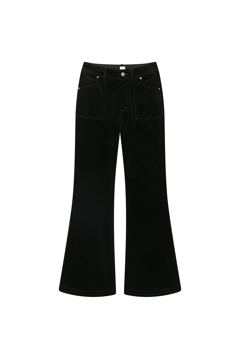 Petite Studio's Cody Corduroy Flared Pants in Black