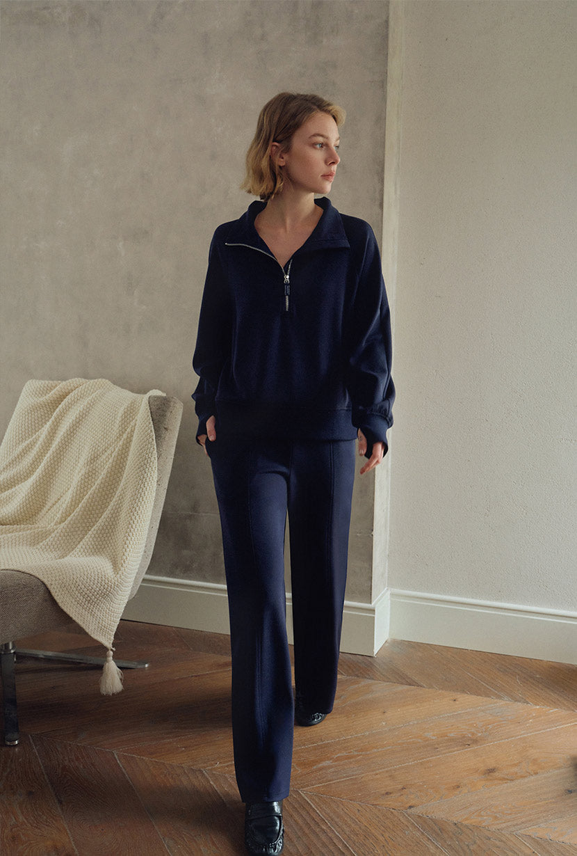 Petite Studio's Chase Cotton Straight Leg Pants in Navy