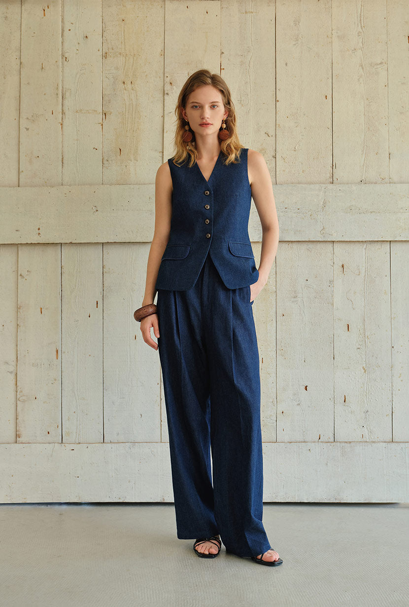 Petite Studio's Circe Cotton Pants in Blue