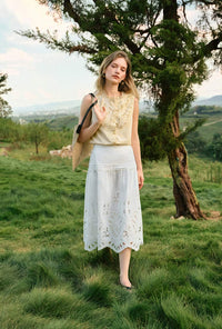 Petite Studio's Edna Cotton Embroidered Skirt in White 