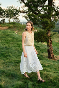 Petite Studio's Edna Cotton Embroidered Skirt in White 
