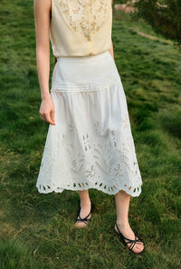 Petite Studio's Edna Cotton Embroidered Skirt in White 