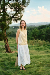 Petite Studio's Edna Cotton Embroidered Skirt in White 