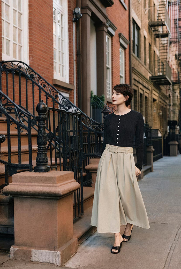 Petite Studio's Darby Wide-Leg Cotton Pants in Beige