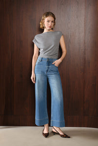 Petite Studio's Esme High-Rise Wide-Leg Cropped Jeans in Mist Blue