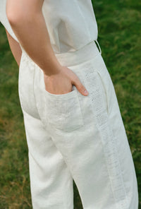 Petite Studio's Dasha Eyelet Linen Pants in White