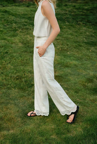 Petite Studio's Dasha Eyelet Linen Pants in White